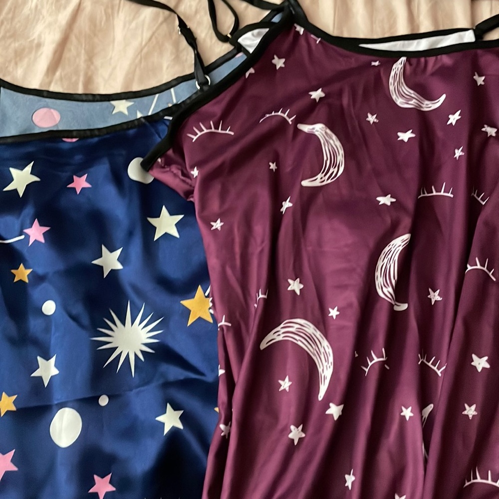 2 Shein size XL satiny slips with celestial designs